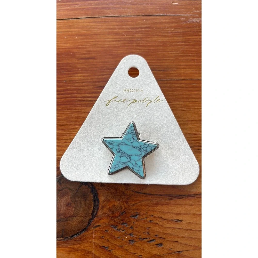 Free People High Roller Brooch Star Turquoise Silver Western 102851466 NEW